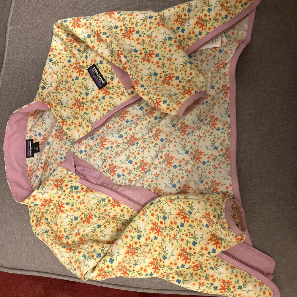 Patagonia Kids Rain Jacket( comes with hood)  with Floral Design and Pink Trim